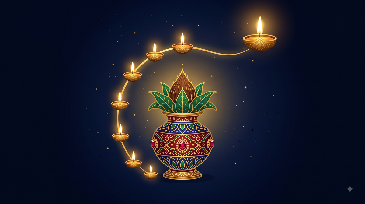 Chaitra Navratri — gold-line festival illustration